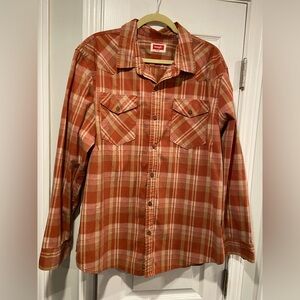 Wrangler Mens Size XL Burnt Orange Plaid Cotton Button Down Shirt Chest Pockets